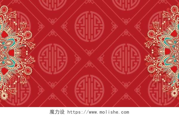 中式婚礼名片中国风红色背景素材